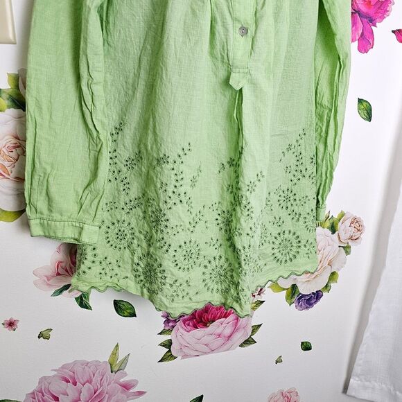 SOPHIE MAX 100% Cotton Eyelet Tunic Light Green Long Sleeve Flowy Lagenlook - Picture 5 of 11